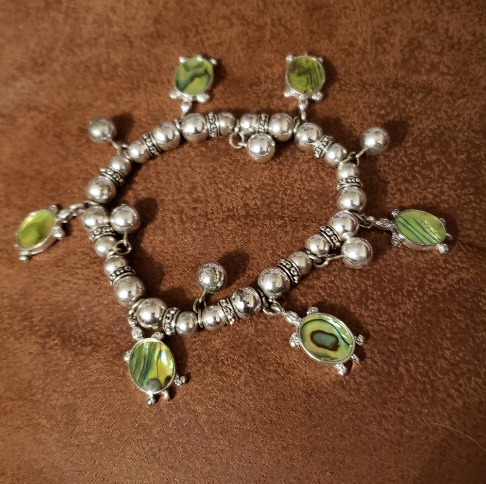 Green Turtle Abalone Charm Bracelet